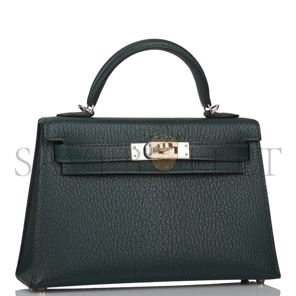 hermÈs sellier kelly ii chevre leather titan green with N0*Hern blue inside (19*12*5.5cm)